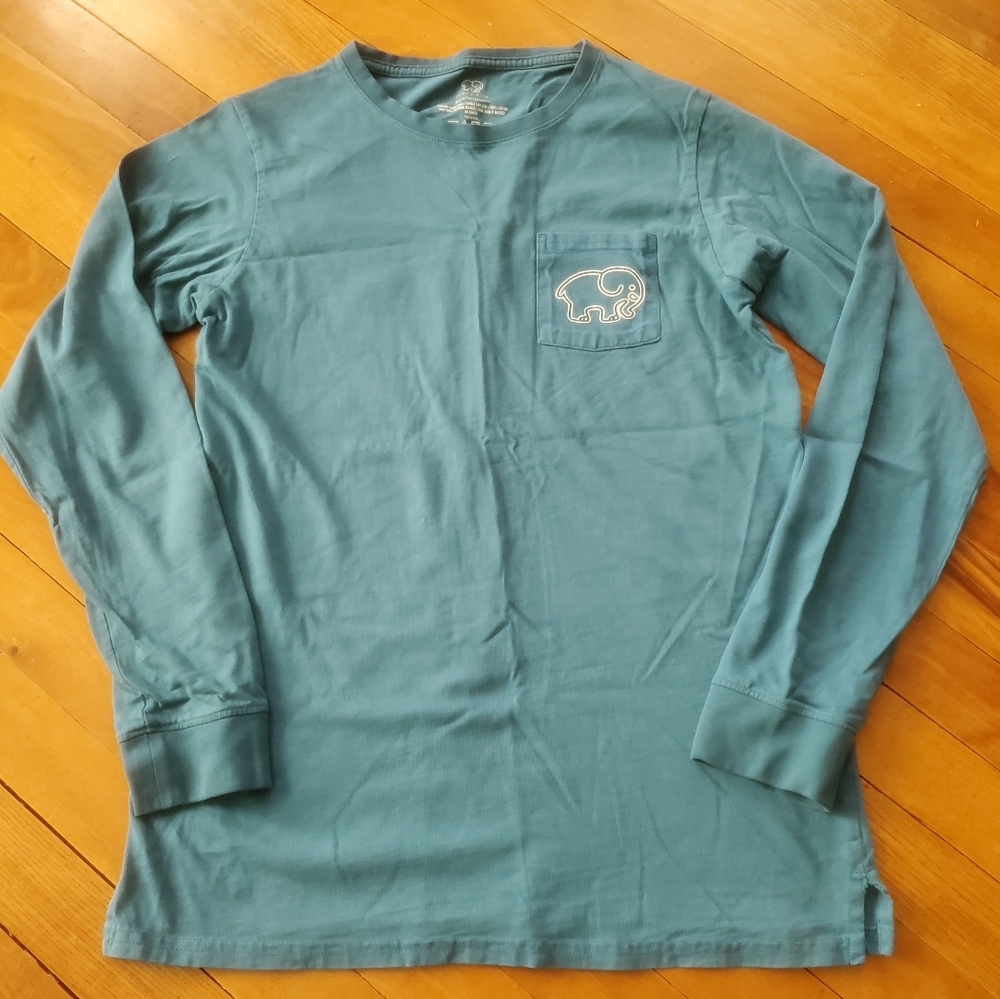 Ivory Ella Teal Cotton Long Sleeve Top Size Small